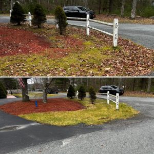 Displayed in this image is our exceptional leaf clean-up service in action in Milford, PA. Our skilled team diligently removes leaves and debris, leaving your outdoor space immaculate and ready for the season. Count on us for professional leaf removal, seasonal clean-up, and comprehensive property maintenance solutions.